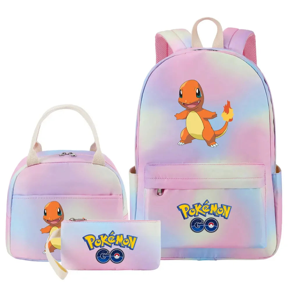 New Charmander Jigglypuff Girls Kids Pen Lunch Bags Bookbags 3 Pcs Women Teenagers Schoolbags Travel Laptop Rainbow Backpack