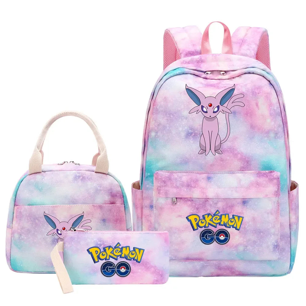 New Charmander Jigglypuff Girls Kids Pen Lunch Bags Bookbags 3 Pcs Women Teenagers Schoolbags Travel Laptop Rainbow Backpack