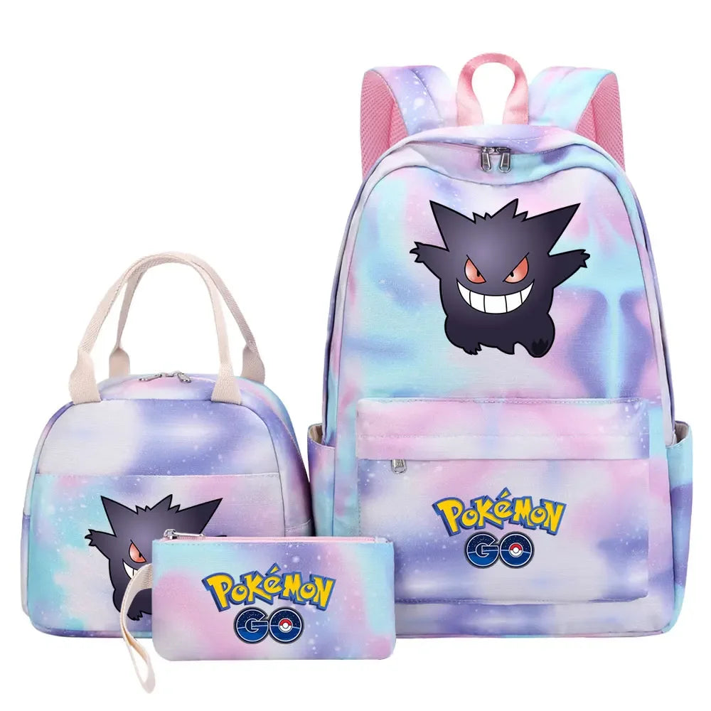New Charmander Jigglypuff Girls Kids Pen Lunch Bags Bookbags 3 Pcs Women Teenagers Schoolbags Travel Laptop Rainbow Backpack