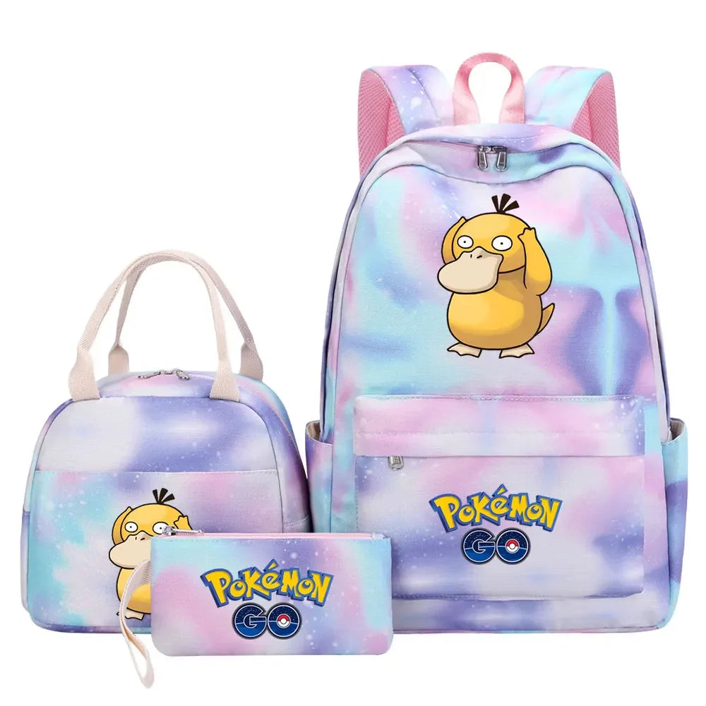 New Charmander Jigglypuff Girls Kids Pen Lunch Bags Bookbags 3 Pcs Women Teenagers Schoolbags Travel Laptop Rainbow Backpack
