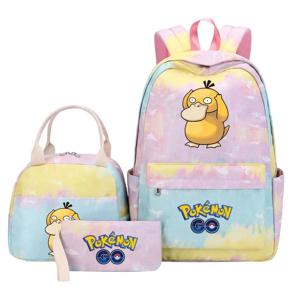 New Charmander Jigglypuff Girls Kids Pen Lunch Bags Bookbags 3 Pcs Women Teenagers Schoolbags Travel Laptop Rainbow Backpack