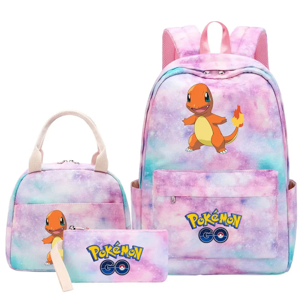 New Charmander Jigglypuff Girls Kids Pen Lunch Bags Bookbags 3 Pcs Women Teenagers Schoolbags Travel Laptop Rainbow Backpack