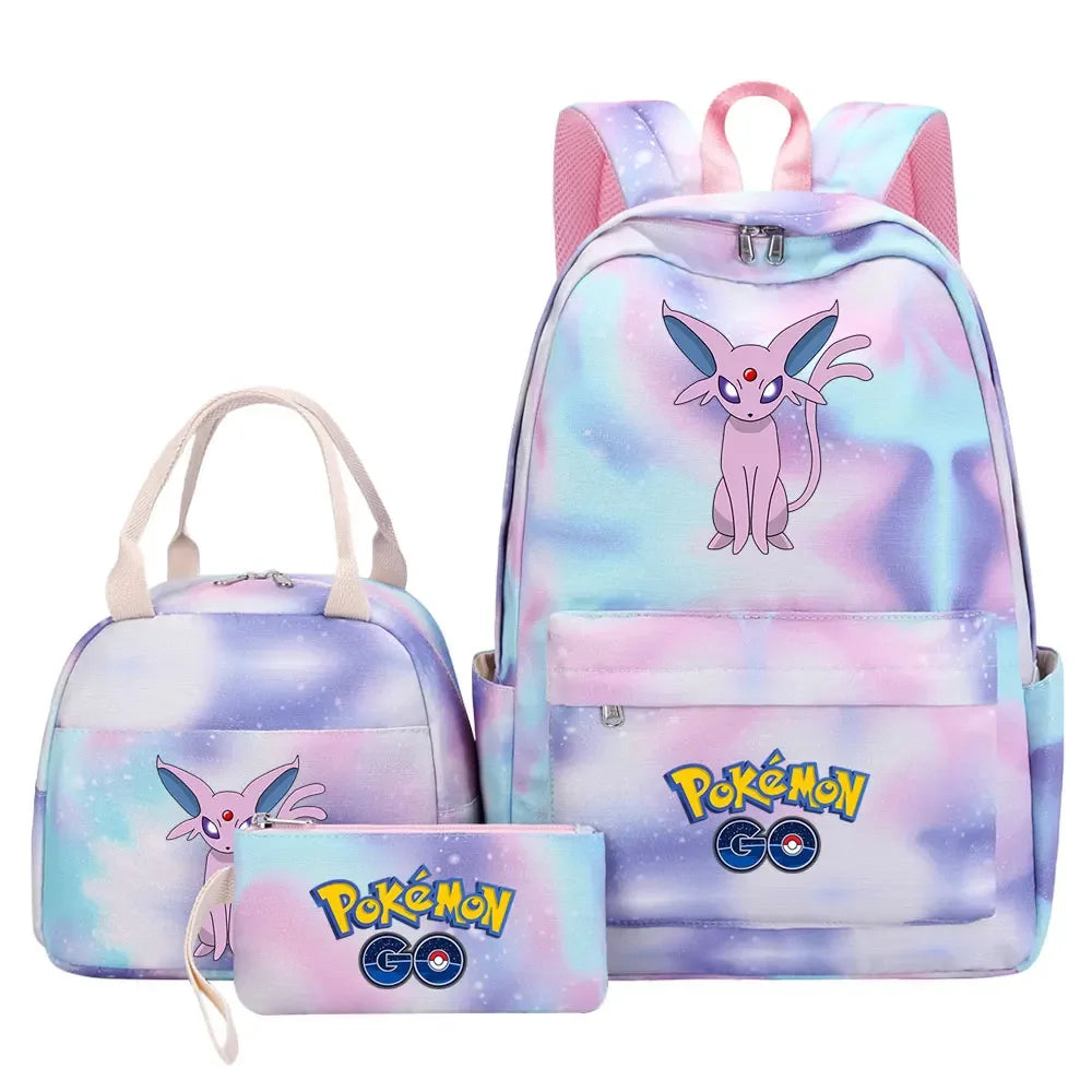 New Charmander Jigglypuff Girls Kids Pen Lunch Bags Bookbags 3 Pcs Women Teenagers Schoolbags Travel Laptop Rainbow Backpack