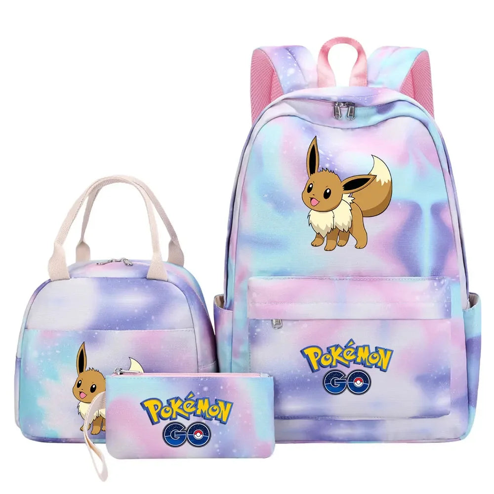 New Charmander Jigglypuff Girls Kids Pen Lunch Bags Bookbags 3 Pcs Women Teenagers Schoolbags Travel Laptop Rainbow Backpack