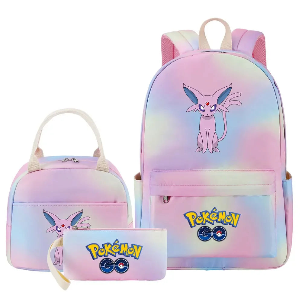 New Charmander Jigglypuff Girls Kids Pen Lunch Bags Bookbags 3 Pcs Women Teenagers Schoolbags Travel Laptop Rainbow Backpack
