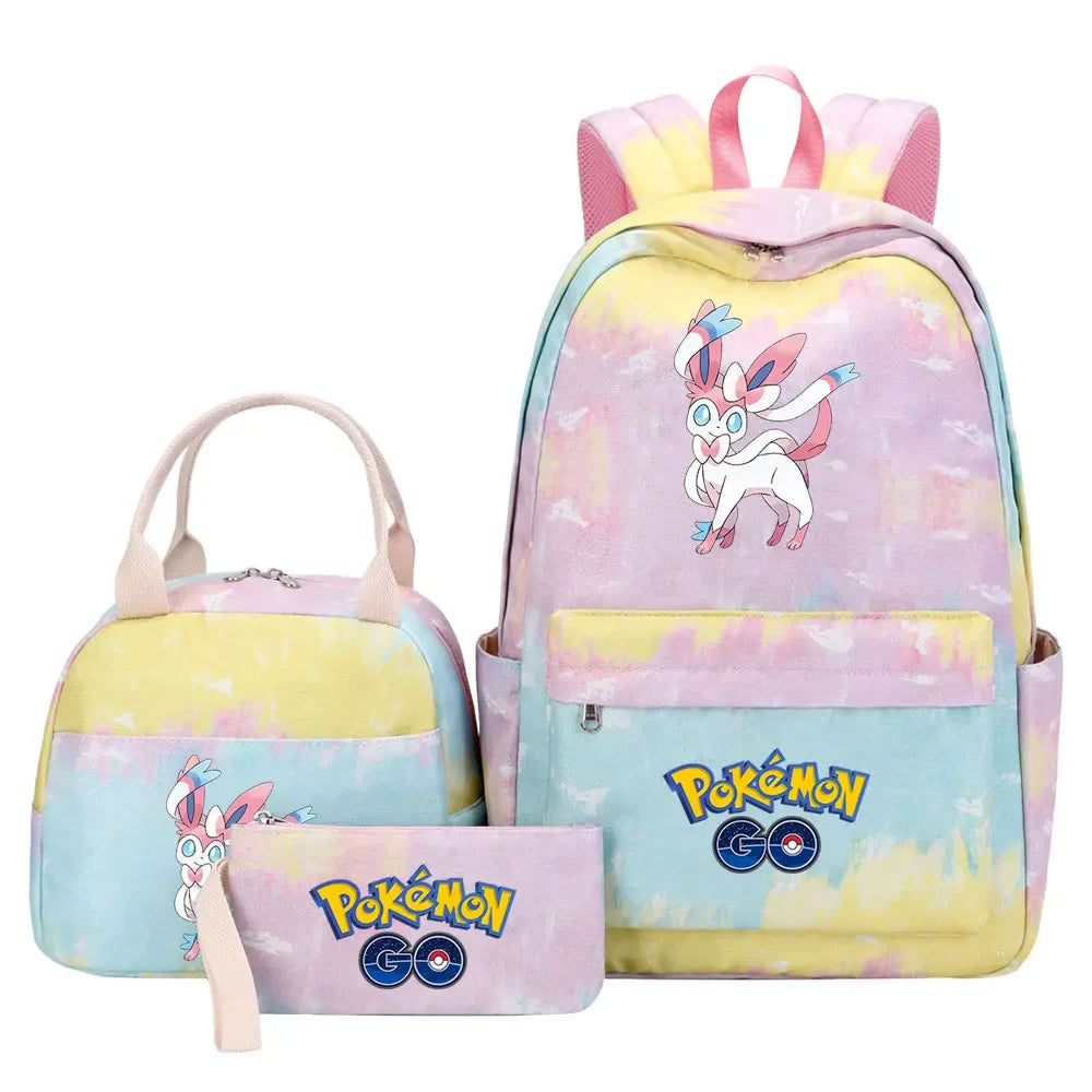 New Charmander Jigglypuff Girls Kids Pen Lunch Bags Bookbags 3 Pcs Women Teenagers Schoolbags Travel Laptop Rainbow Backpack