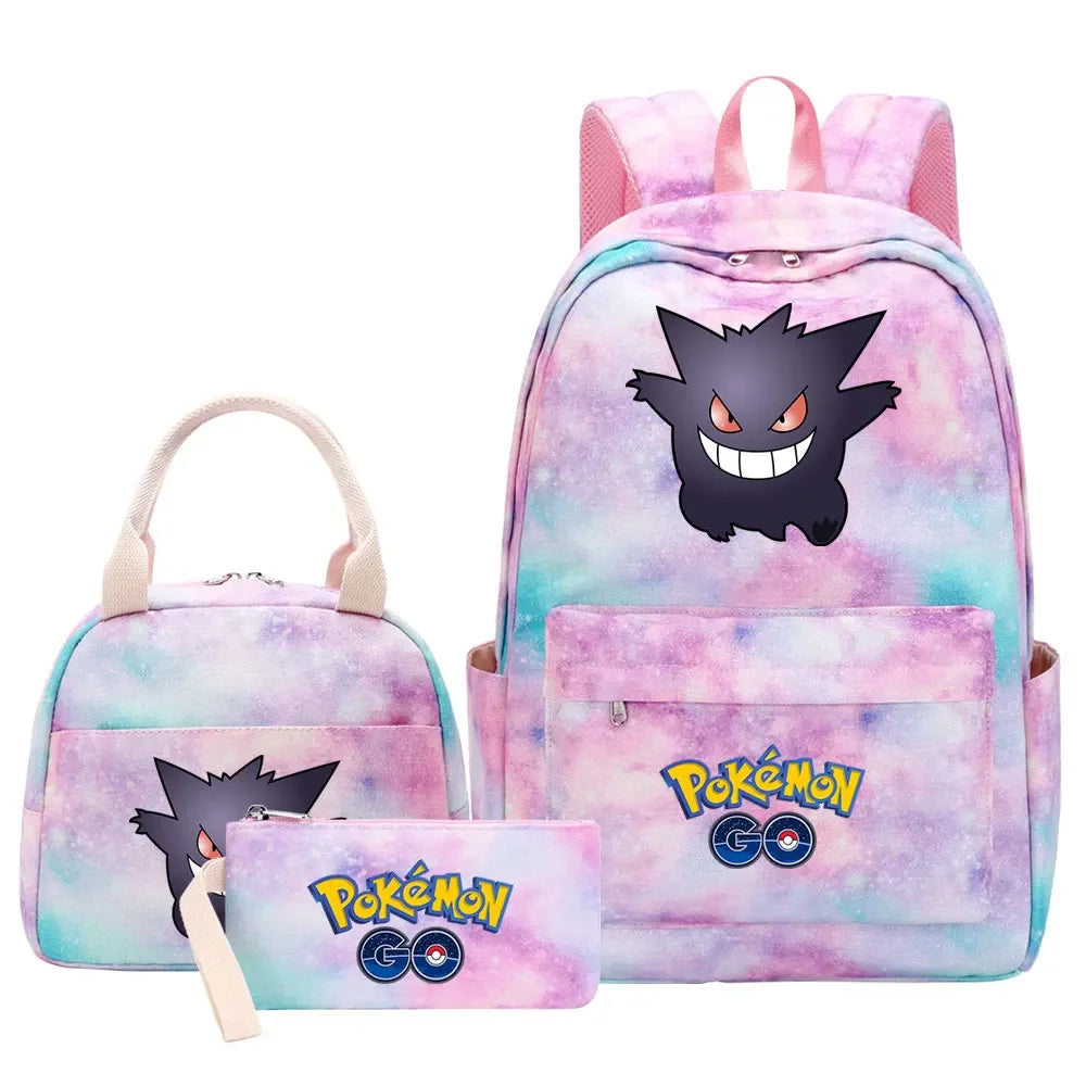 New Charmander Jigglypuff Girls Kids Pen Lunch Bags Bookbags 3 Pcs Women Teenagers Schoolbags Travel Laptop Rainbow Backpack