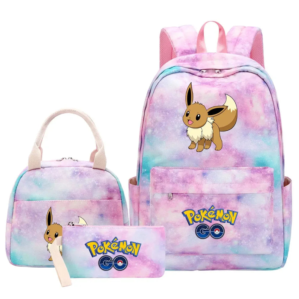 New Charmander Jigglypuff Girls Kids Pen Lunch Bags Bookbags 3 Pcs Women Teenagers Schoolbags Travel Laptop Rainbow Backpack