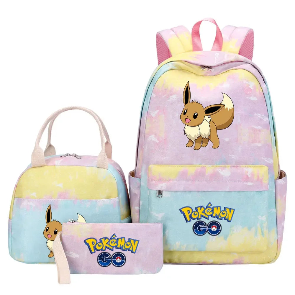 New Charmander Jigglypuff Girls Kids Pen Lunch Bags Bookbags 3 Pcs Women Teenagers Schoolbags Travel Laptop Rainbow Backpack