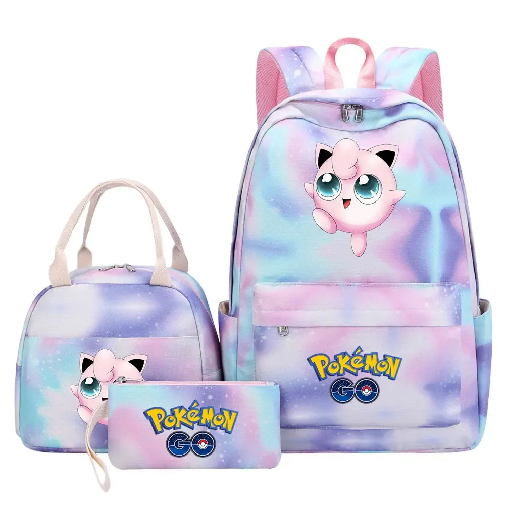 New Charmander Jigglypuff Girls Kids Pen Lunch Bags Bookbags 3 Pcs Women Teenagers Schoolbags Travel Laptop Rainbow Backpack