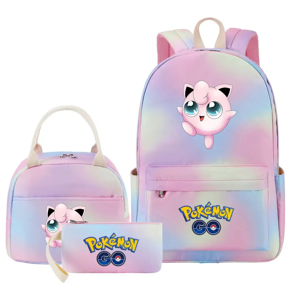 New Charmander Jigglypuff Girls Kids Pen Lunch Bags Bookbags 3 Pcs Women Teenagers Schoolbags Travel Laptop Rainbow Backpack