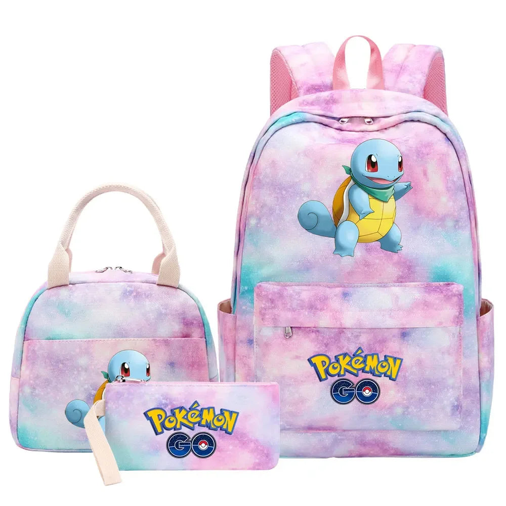 New Charmander Jigglypuff Girls Kids Pen Lunch Bags Bookbags 3 Pcs Women Teenagers Schoolbags Travel Laptop Rainbow Backpack