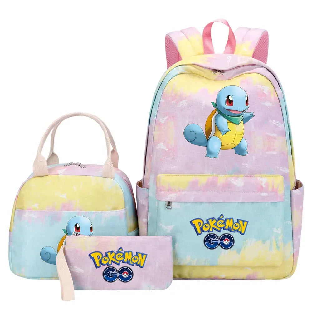 New Charmander Jigglypuff Girls Kids Pen Lunch Bags Bookbags 3 Pcs Women Teenagers Schoolbags Travel Laptop Rainbow Backpack