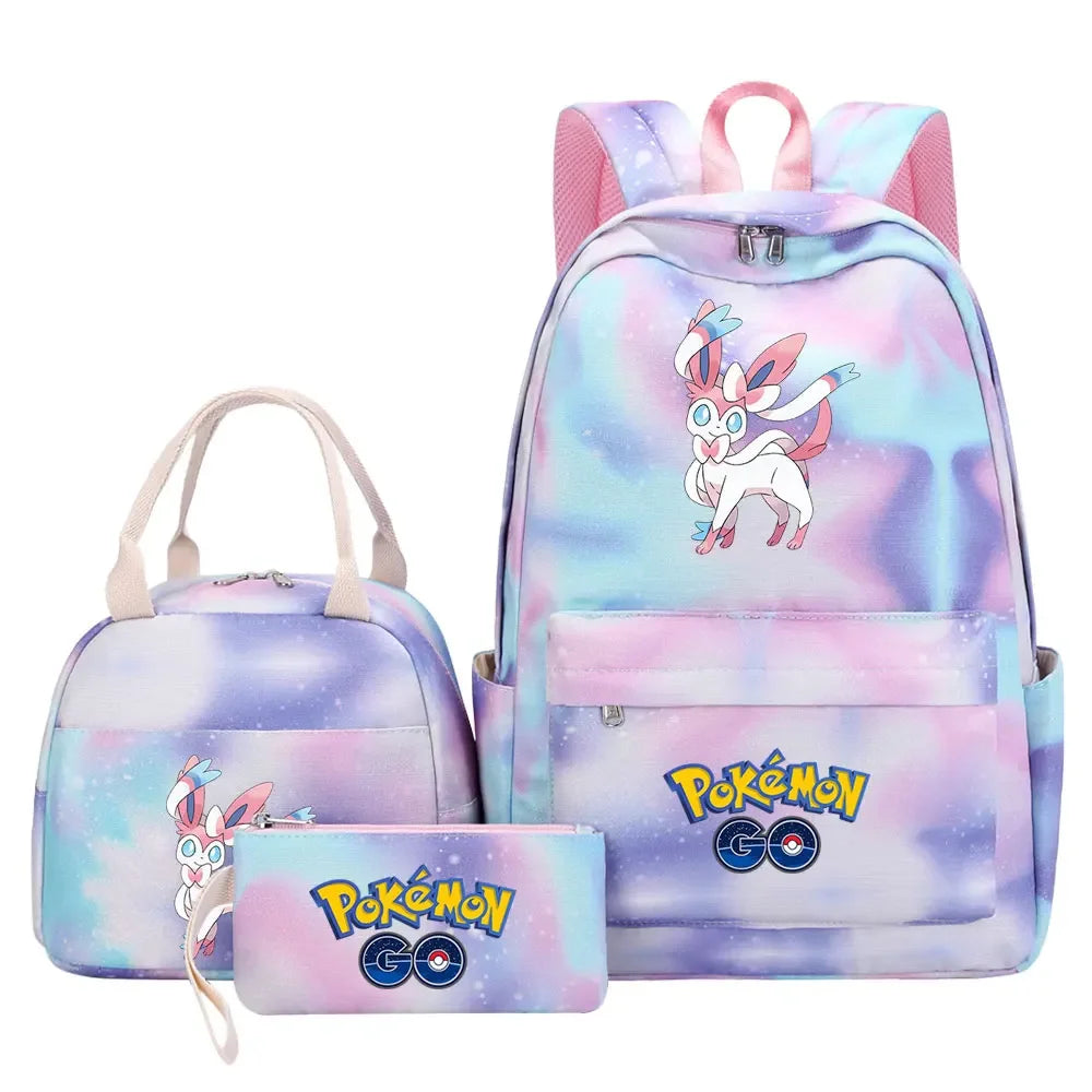 New Charmander Jigglypuff Girls Kids Pen Lunch Bags Bookbags 3 Pcs Women Teenagers Schoolbags Travel Laptop Rainbow Backpack