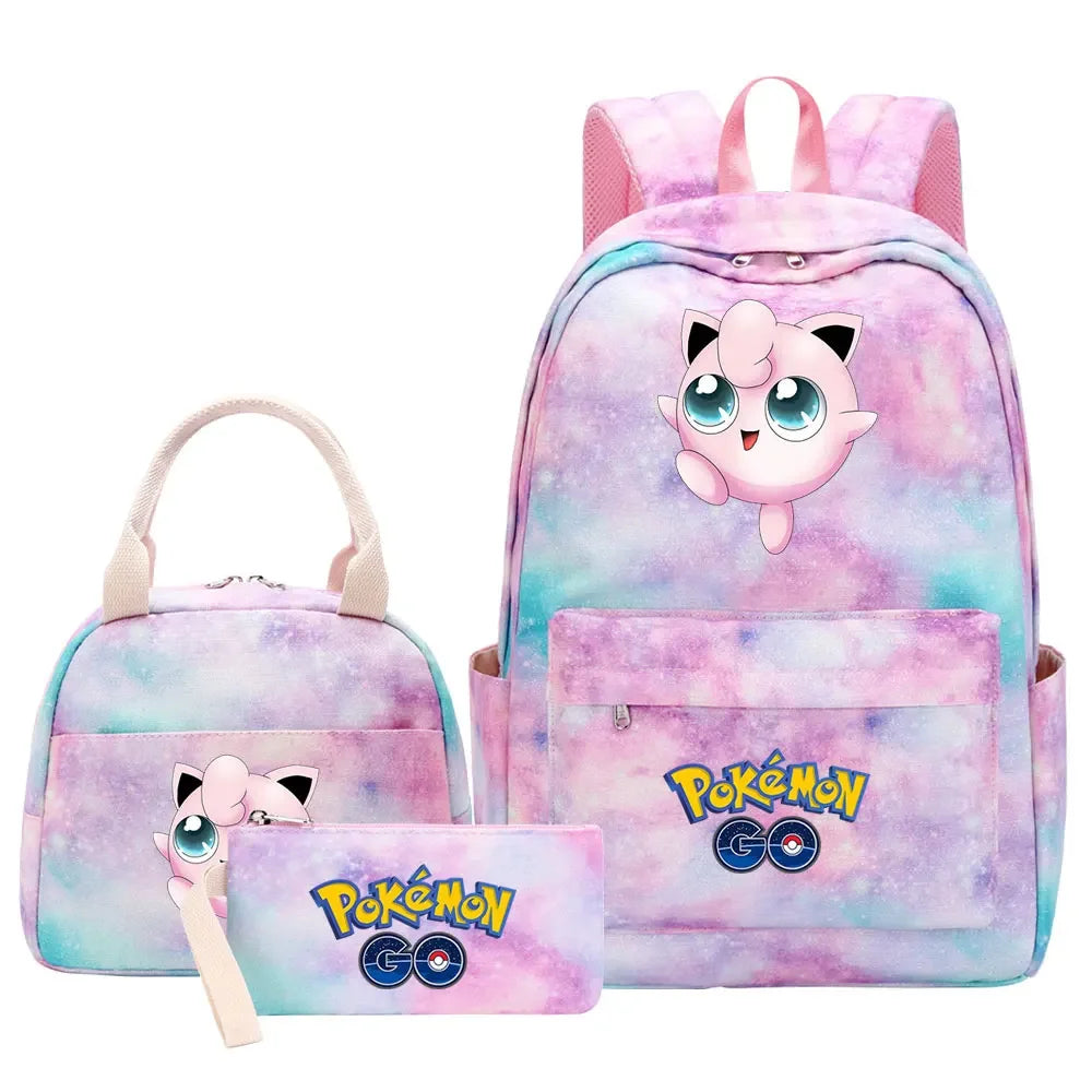 New Charmander Jigglypuff Girls Kids Pen Lunch Bags Bookbags 3 Pcs Women Teenagers Schoolbags Travel Laptop Rainbow Backpack