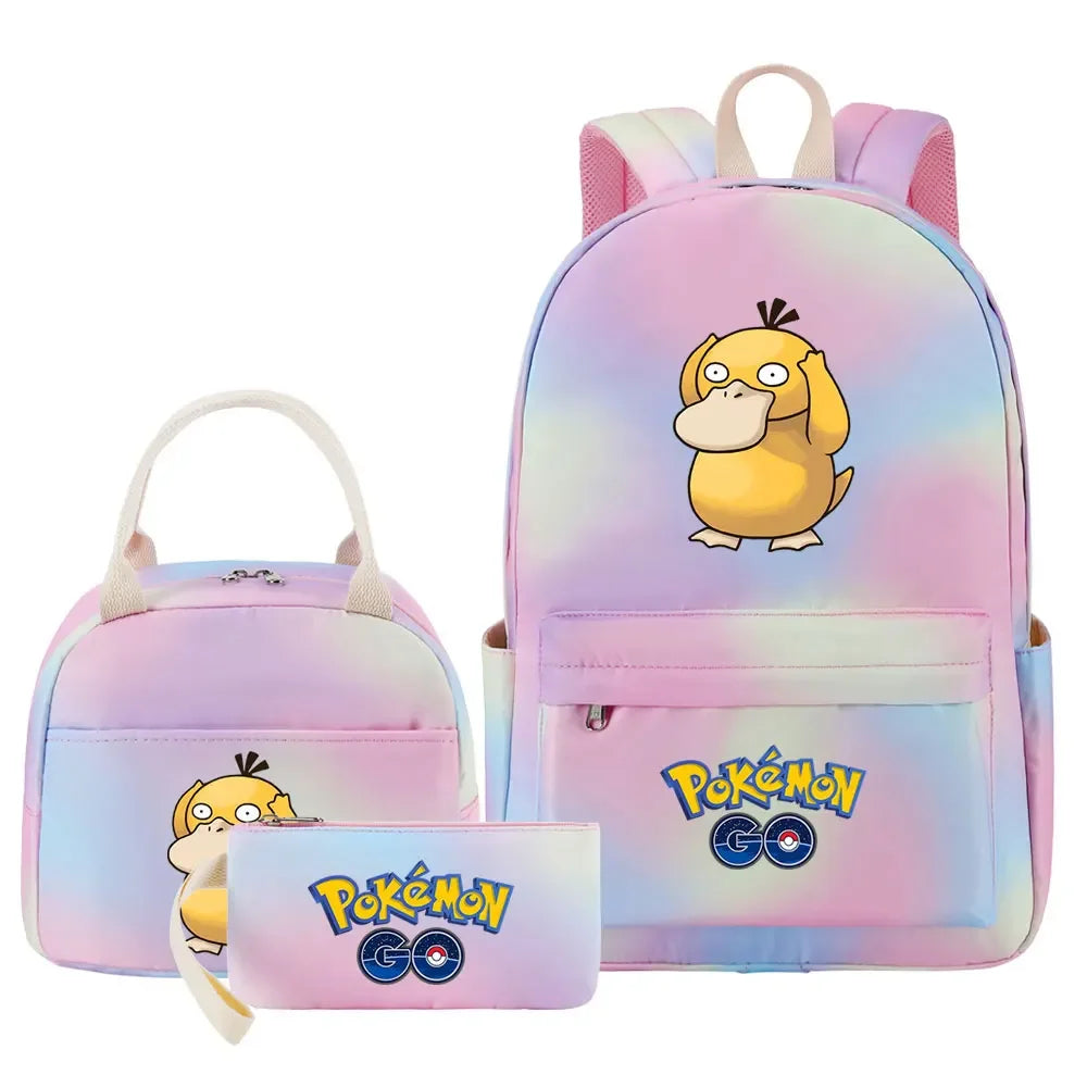New Charmander Jigglypuff Girls Kids Pen Lunch Bags Bookbags 3 Pcs Women Teenagers Schoolbags Travel Laptop Rainbow Backpack