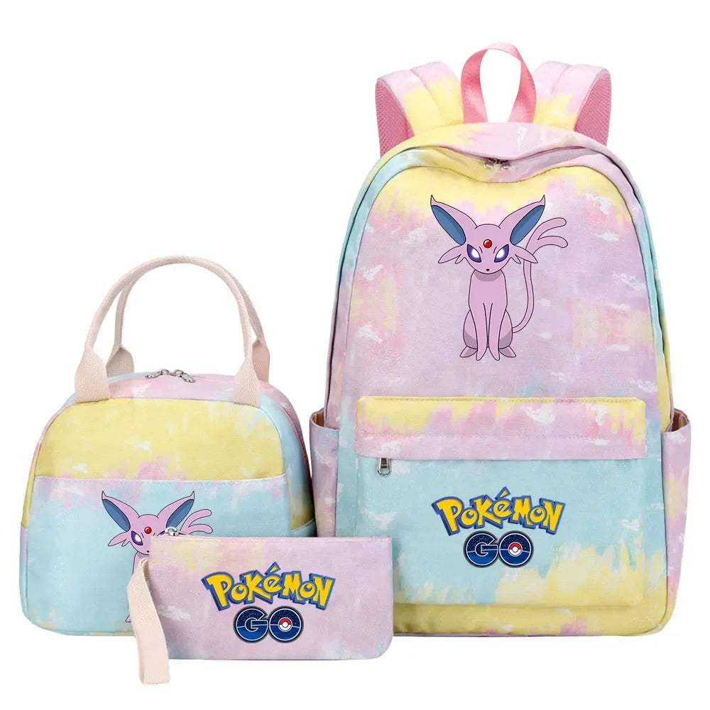 New Charmander Jigglypuff Girls Kids Pen Lunch Bags Bookbags 3 Pcs Women Teenagers Schoolbags Travel Laptop Rainbow Backpack