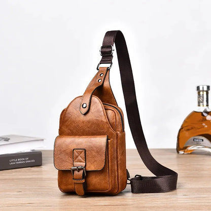 New Chest for Men Husband Shoulder Fashion Crossbody Waterproof PU Leather Men's Backpacks Designer Luxury Bag