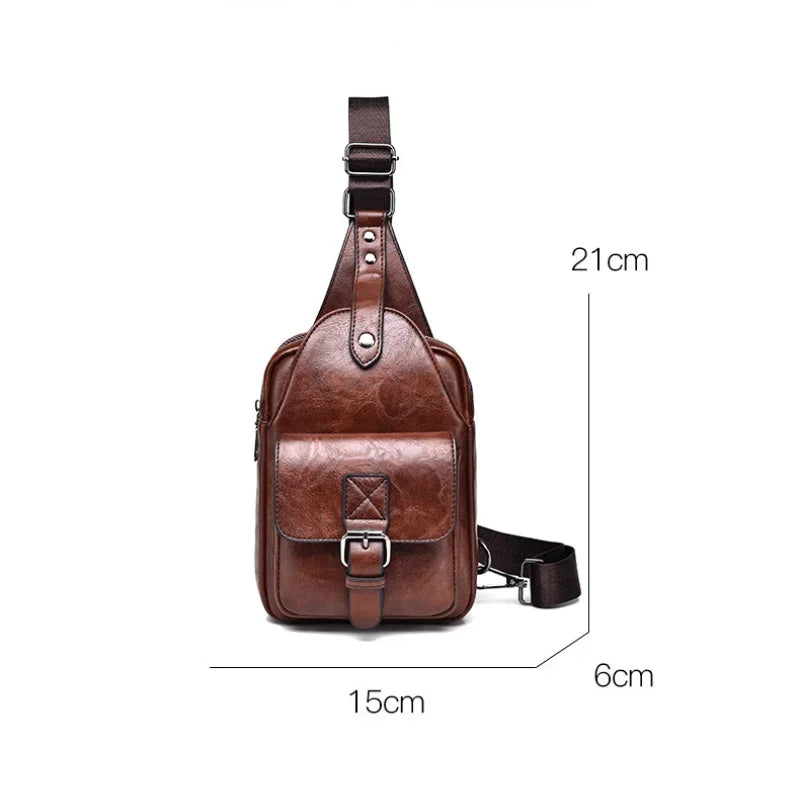 New Chest for Men Husband Shoulder Fashion Crossbody Waterproof PU Leather Men's Backpacks Designer Luxury Bag