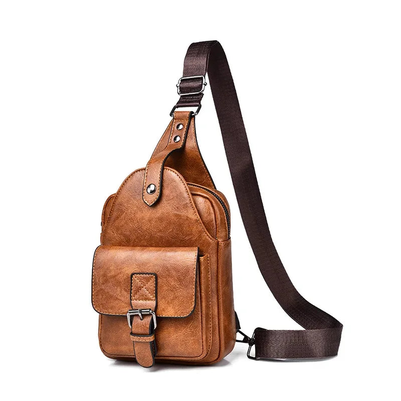 New Chest for Men Husband Shoulder Fashion Crossbody Waterproof PU Leather Men's Backpacks Designer Luxury Bag