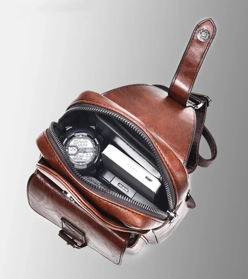 New Chest for Men Husband Shoulder Fashion Crossbody Waterproof PU Leather Men's Backpacks Designer Luxury Bag