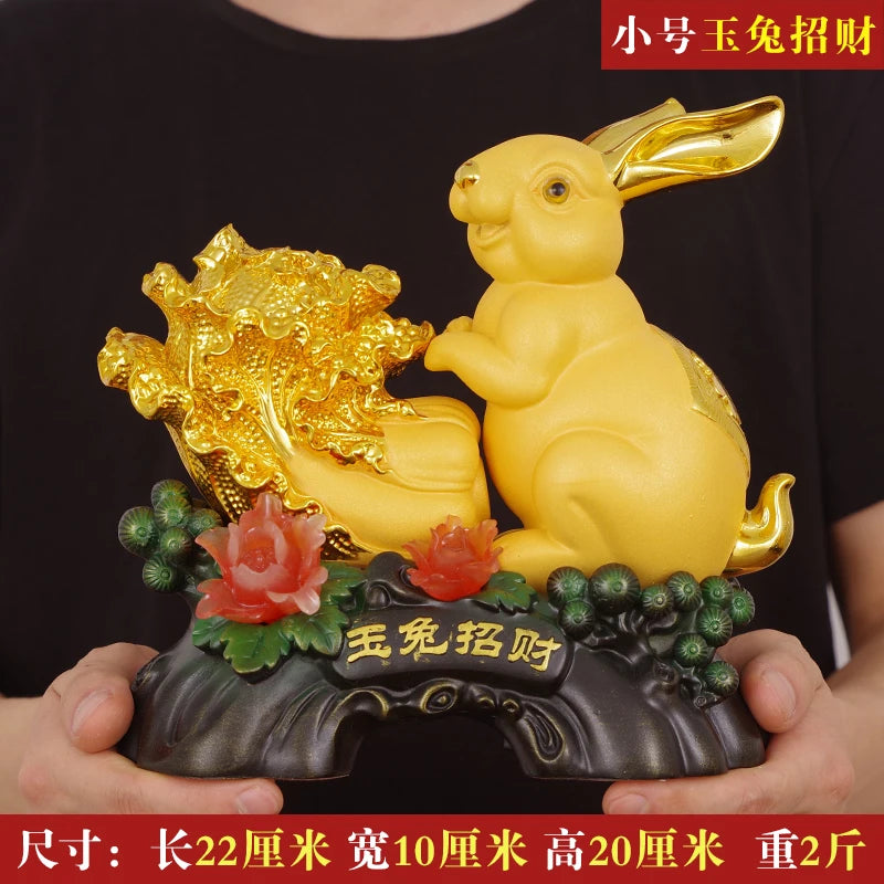 New Chinese Creative Jade Rabbit Decorations Home Decor Sculptures Living Room Resin Cute Animal Rabbit Mascot Birthday Gift