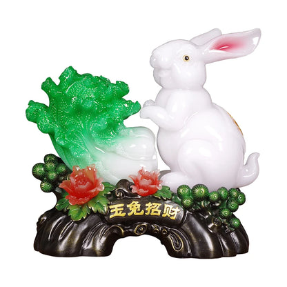 New Chinese Creative Jade Rabbit Decorations Home Decor Sculptures Living Room Resin Cute Animal Rabbit Mascot Birthday Gift
