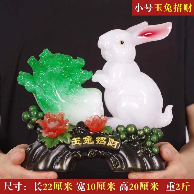New Chinese Creative Jade Rabbit Decorations Home Decor Sculptures Living Room Resin Cute Animal Rabbit Mascot Birthday Gift