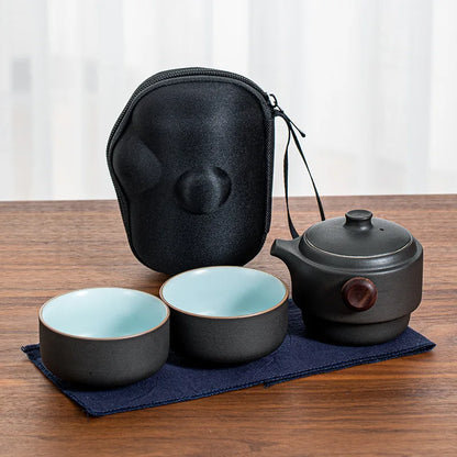 New Chinese Portable Tea Set Ceramic 1 Pot 2 Cups Travel Tea Set Mugs Storage Bag Teaware Set Heat Insulation Container