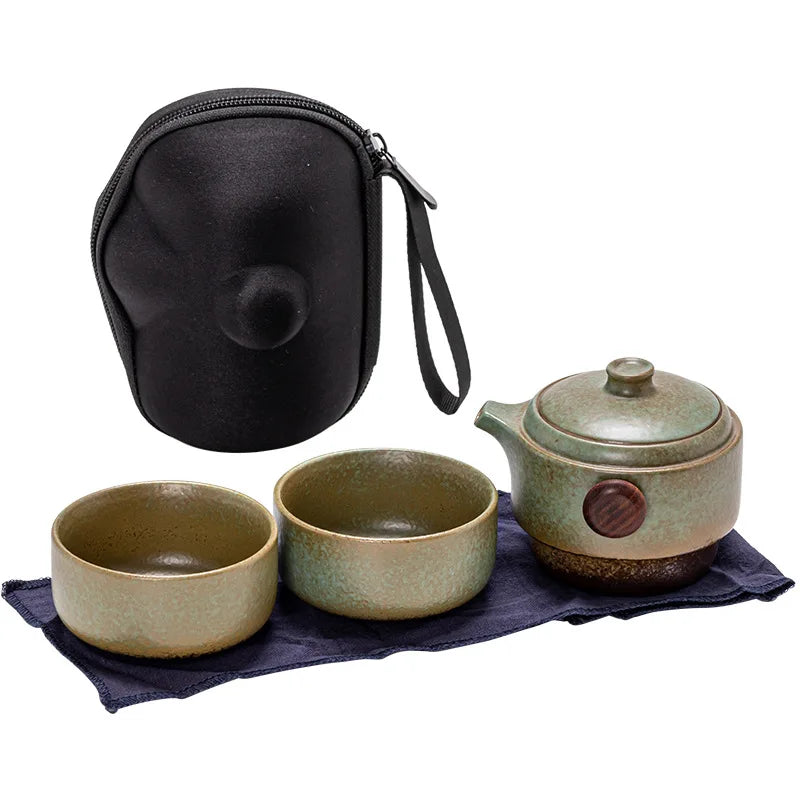 New Chinese Portable Tea Set Ceramic 1 Pot 2 Cups Travel Tea Set Mugs Storage Bag Teaware Set Heat Insulation Container