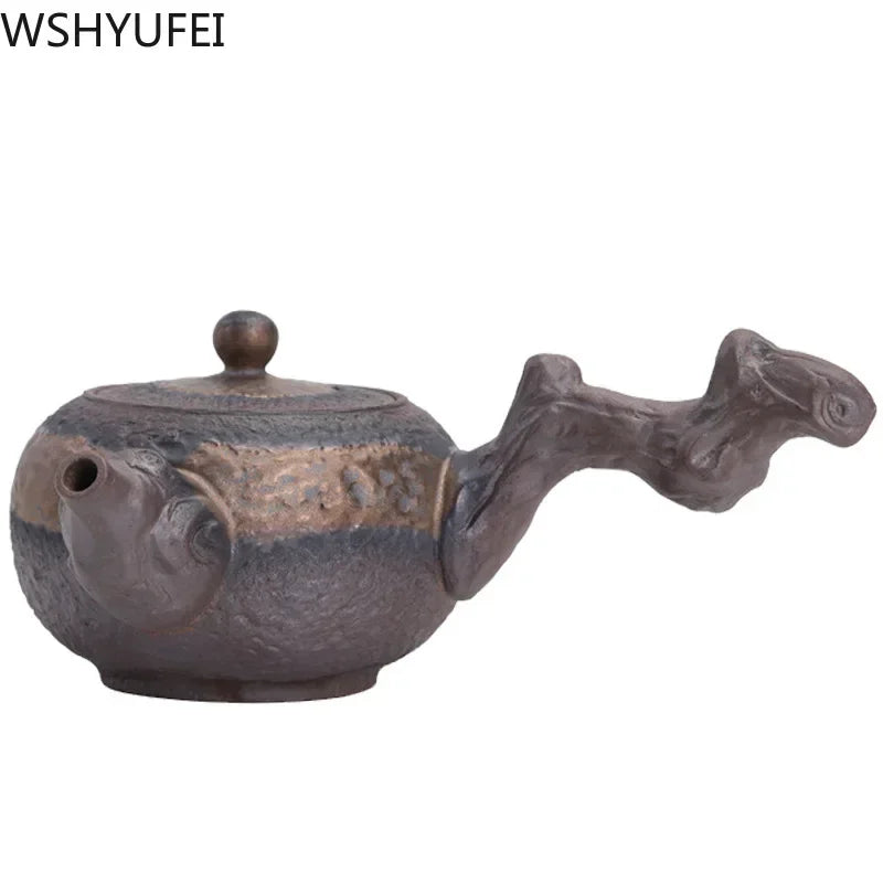 New Chinese Stoneware Teapot Ceramic Side Handle Tea Pot Handmade Kettle Antique Teaware Tea Ceremony Gifts 220ml