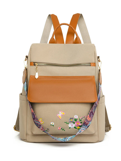 New Chinese Style Embroidered Design Backpack With Anti Theft Large Capacity Women's Backpacks Oxford Cloth PU Patchwork Bookbag