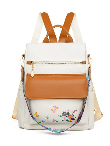 New Chinese Style Embroidered Design Backpack With Anti Theft Large Capacity Women's Backpacks Oxford Cloth PU Patchwork Bookbag