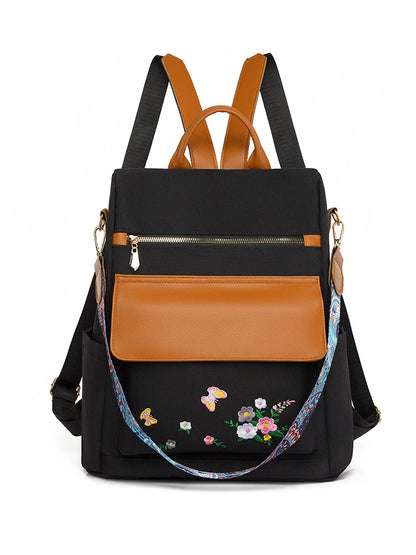 New Chinese Style Embroidered Design Backpack With Anti Theft Large Capacity Women's Backpacks Oxford Cloth PU Patchwork Bookbag