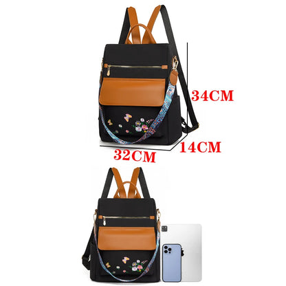 New Chinese Style Embroidered Design Backpack With Anti Theft Large Capacity Women's Backpacks Oxford Cloth PU Patchwork Bookbag
