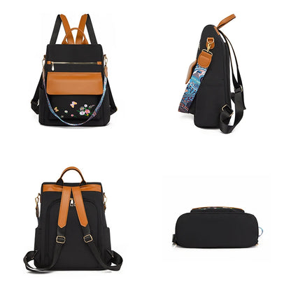 New Chinese Style Embroidered Design Backpack With Anti Theft Large Capacity Women's Backpacks Oxford Cloth PU Patchwork Bookbag