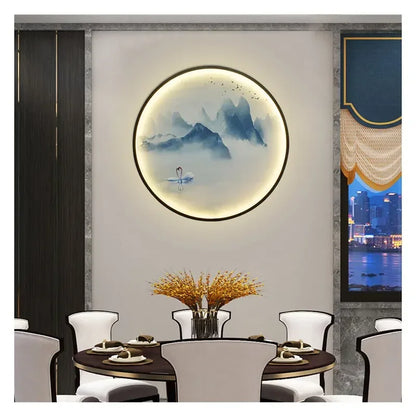 New Chinese Style Wall Lamp Zen Circular Living Room Bedroom Home Decor Lamps Background Wall Decoration Led Lights