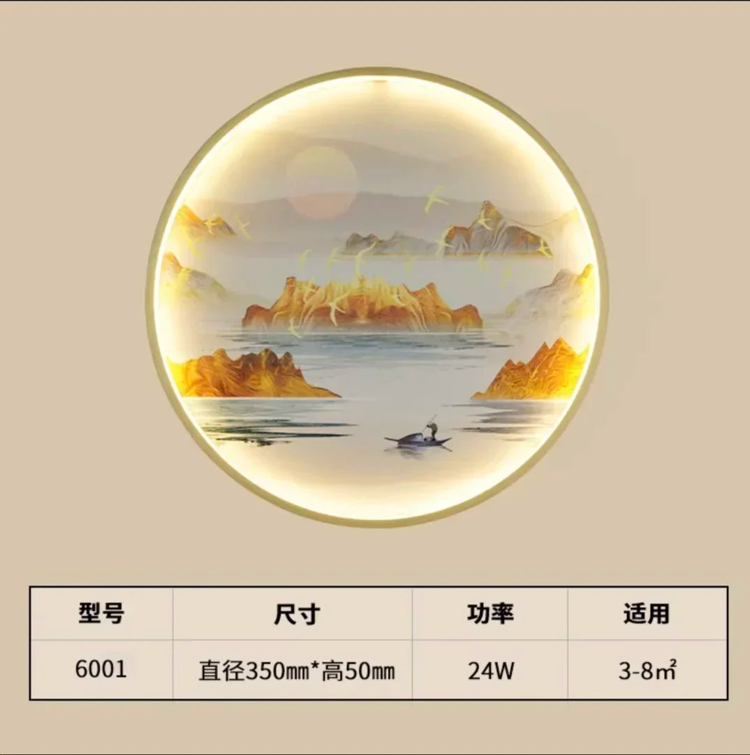 New Chinese Style Wall Lamp Zen Circular Living Room Bedroom Home Decor Lamps Background Wall Decoration Led Lights