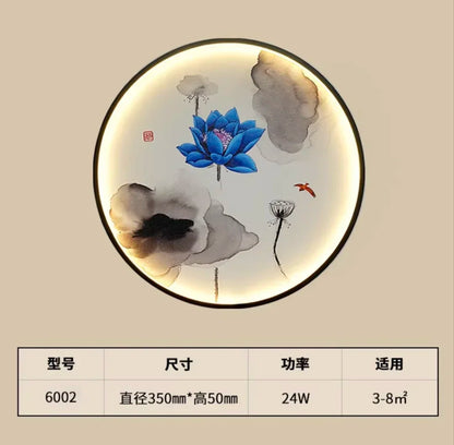 New Chinese Style Wall Lamp Zen Circular Living Room Bedroom Home Decor Lamps Background Wall Decoration Led Lights