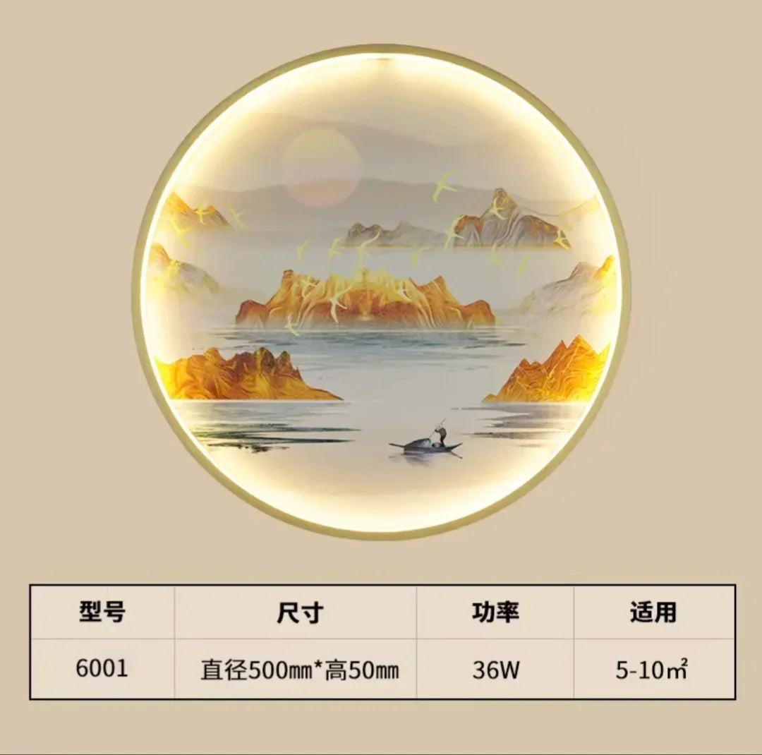 New Chinese Style Wall Lamp Zen Circular Living Room Bedroom Home Decor Lamps Background Wall Decoration Led Lights