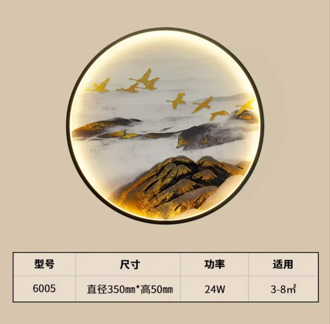 New Chinese Style Wall Lamp Zen Circular Living Room Bedroom Home Decor Lamps Background Wall Decoration Led Lights