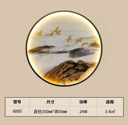 New Chinese Style Wall Lamp Zen Circular Living Room Bedroom Home Decor Lamps Background Wall Decoration Led Lights