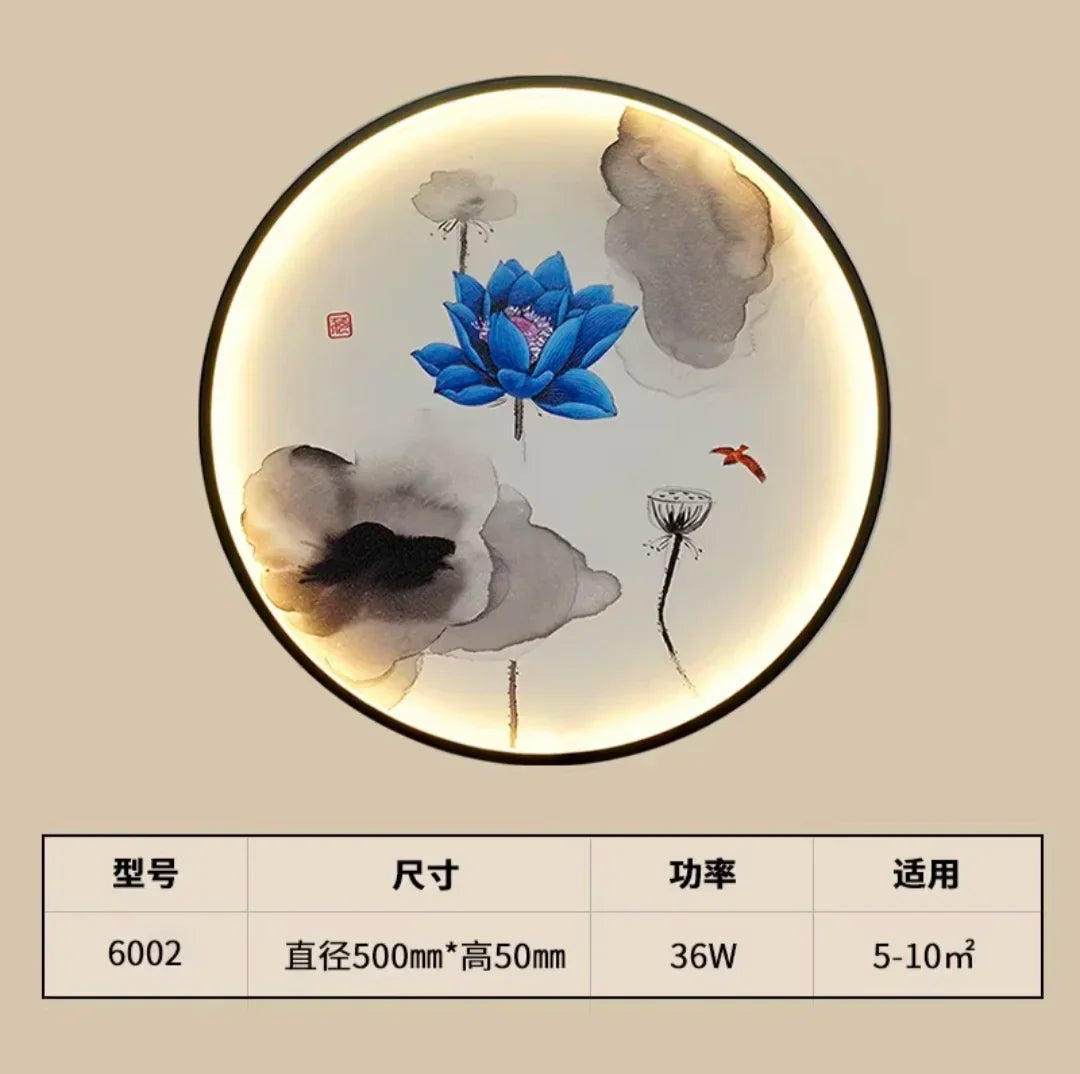 New Chinese Style Wall Lamp Zen Circular Living Room Bedroom Home Decor Lamps Background Wall Decoration Led Lights