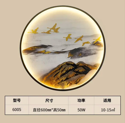 New Chinese Style Wall Lamp Zen Circular Living Room Bedroom Home Decor Lamps Background Wall Decoration Led Lights