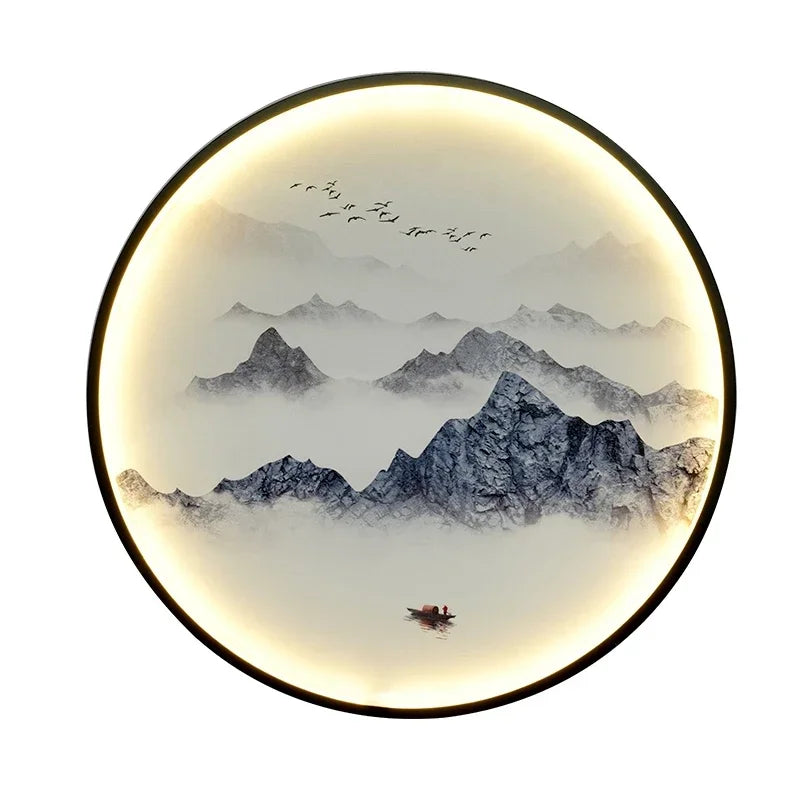 New Chinese Style Wall Lamp Zen Circular Living Room Bedroom Home Decor Lamps Background Wall Decoration Led Lights