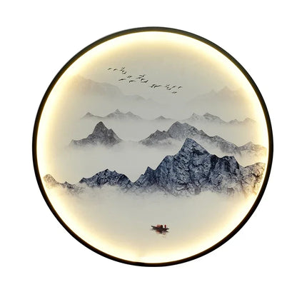 New Chinese Style Wall Lamp Zen Circular Living Room Bedroom Home Decor Lamps Background Wall Decoration Led Lights