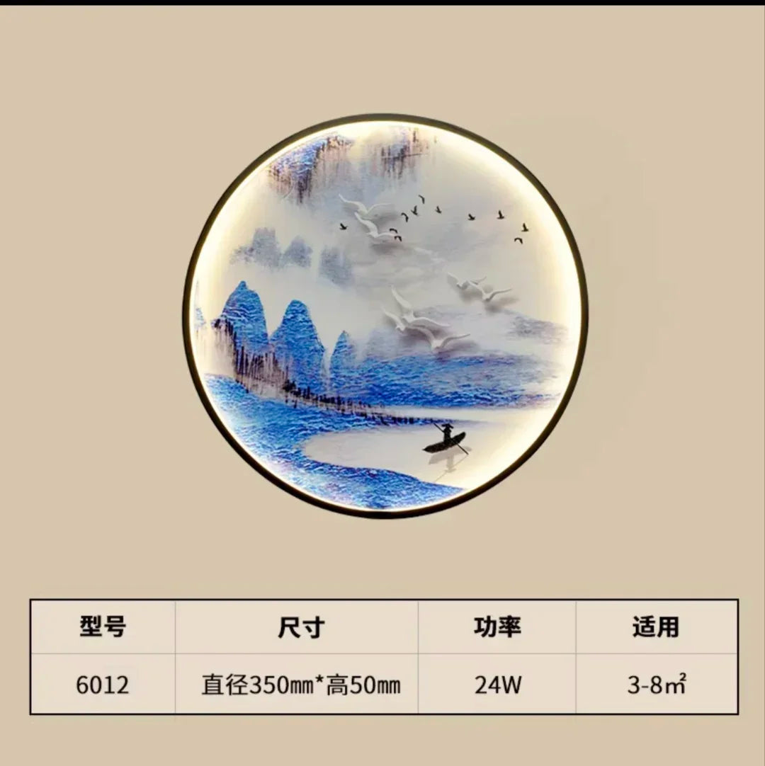 New Chinese Style Wall Lamp Zen Circular Living Room Bedroom Home Decor Lamps Background Wall Decoration Led Lights