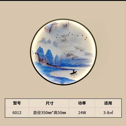 New Chinese Style Wall Lamp Zen Circular Living Room Bedroom Home Decor Lamps Background Wall Decoration Led Lights