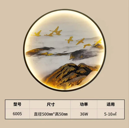 New Chinese Style Wall Lamp Zen Circular Living Room Bedroom Home Decor Lamps Background Wall Decoration Led Lights