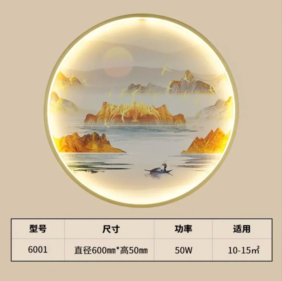 New Chinese Style Wall Lamp Zen Circular Living Room Bedroom Home Decor Lamps Background Wall Decoration Led Lights